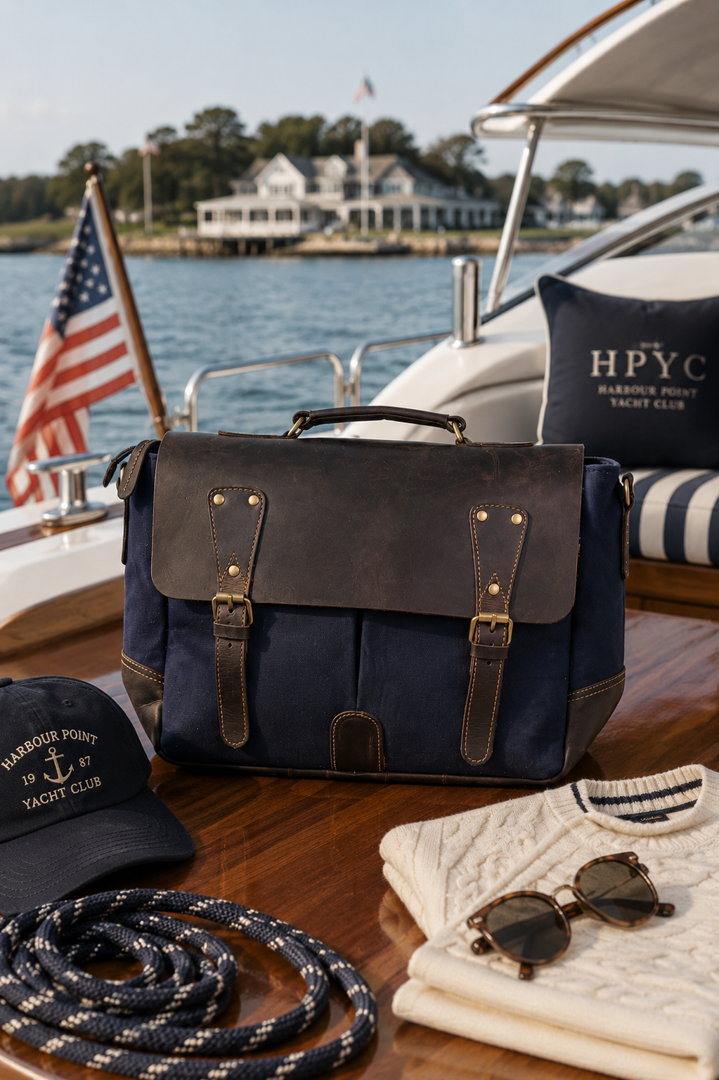 Full Grain Leather Briefcase- wind 'n' sails