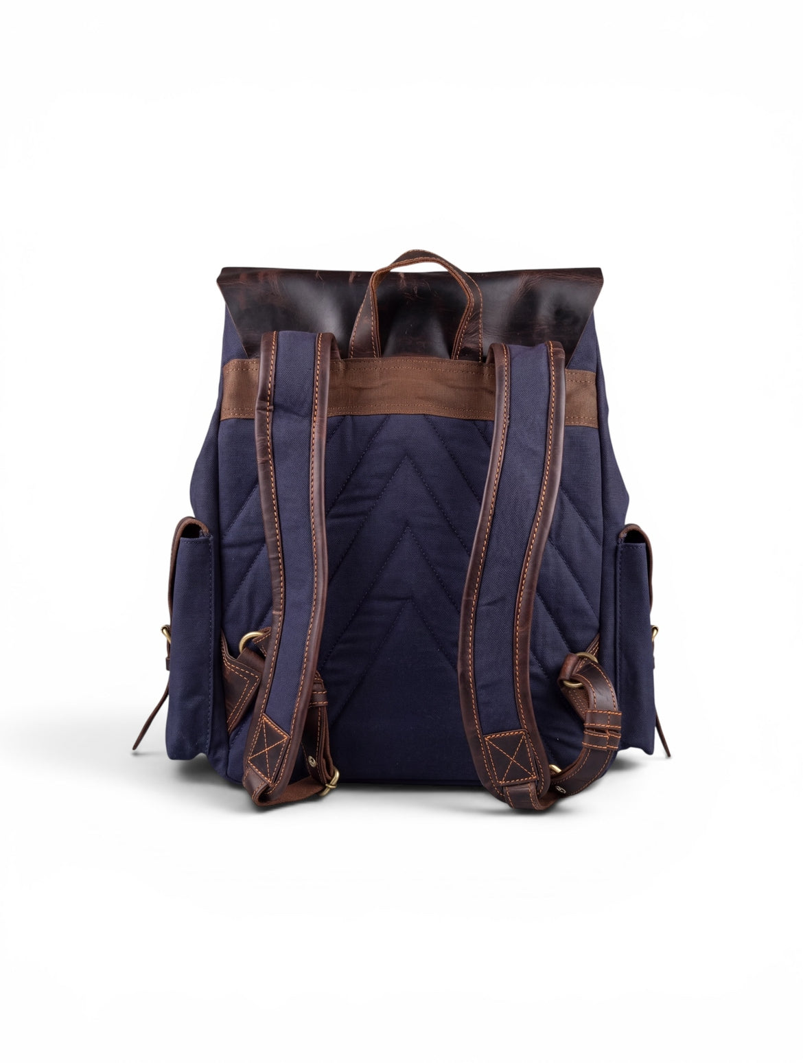Waxed Nautical Navy Canvas & Genuine Leather Backpack- wind 'n' sails