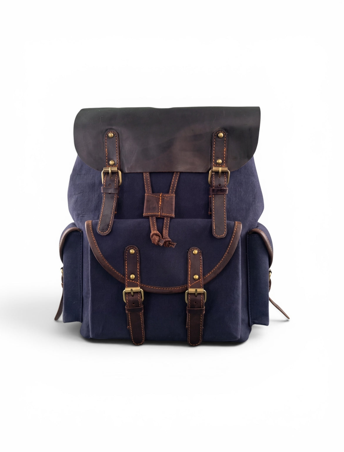 Waxed Nautical Navy Canvas & Genuine Leather Backpack- wind 'n' sails