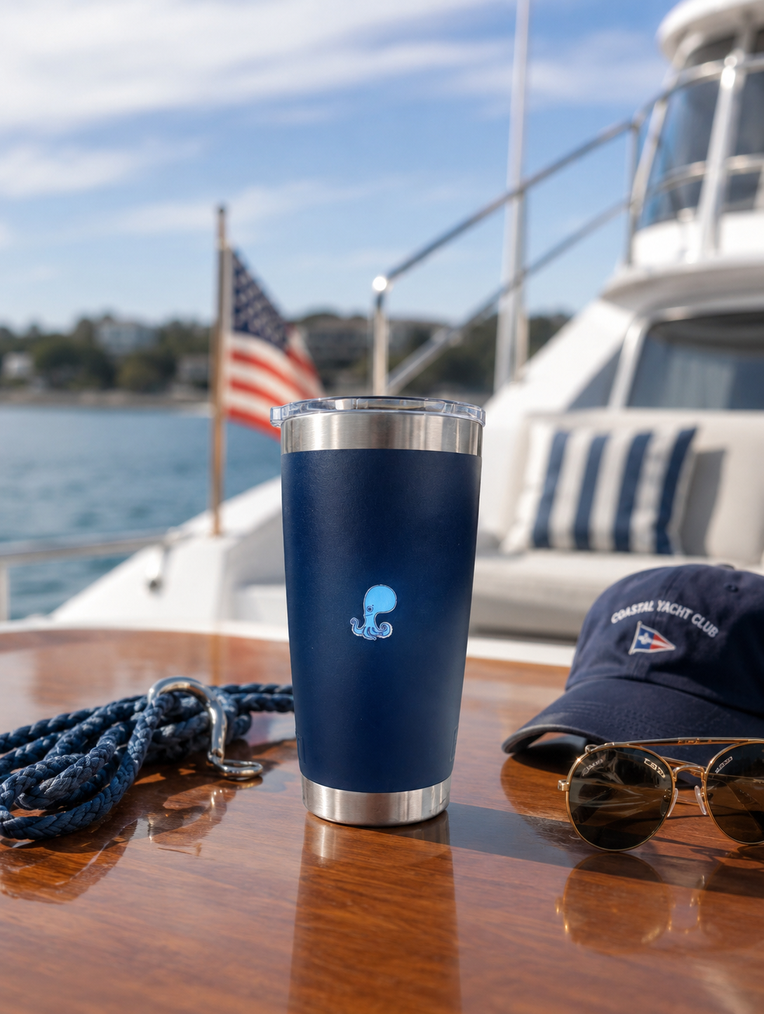 Navy Tumbler Travel Mug- wind 'n' sails
